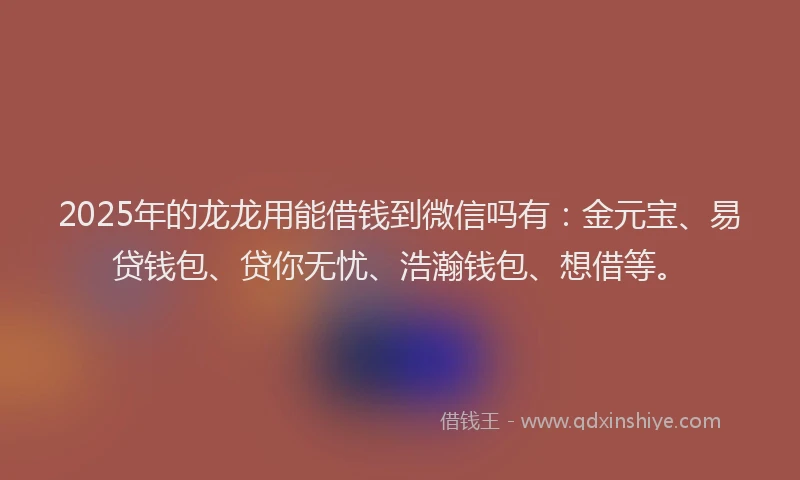 2025年的龙龙用能借钱到微信吗有：金元宝、易贷钱包、贷你无忧、浩瀚钱包、想借等。