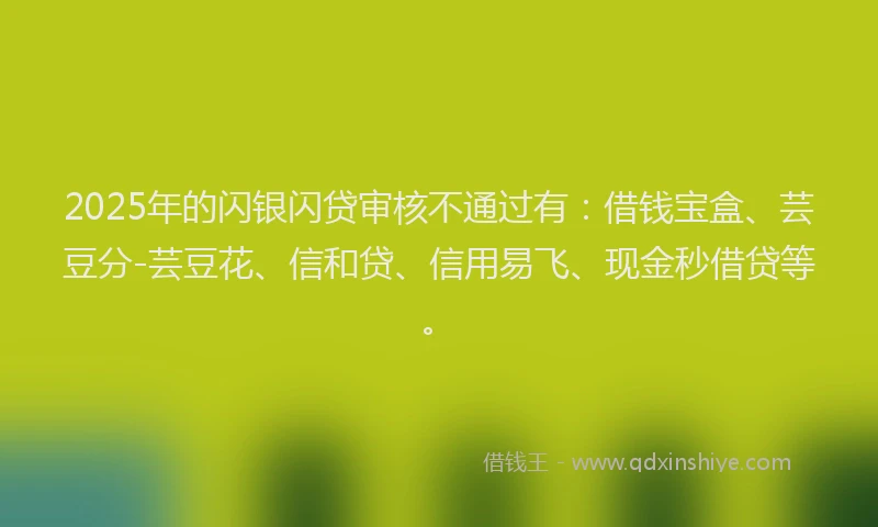 2025年的闪银闪贷审核不通过有：借钱宝盒、芸豆分-芸豆花、信和贷、信用易飞、现金秒借贷等。