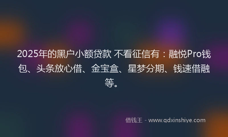 2025年的黑户小额贷款 不看征信有：融悦Pro钱包、头条放心借、金宝盒、星梦分期、钱速借融等。
