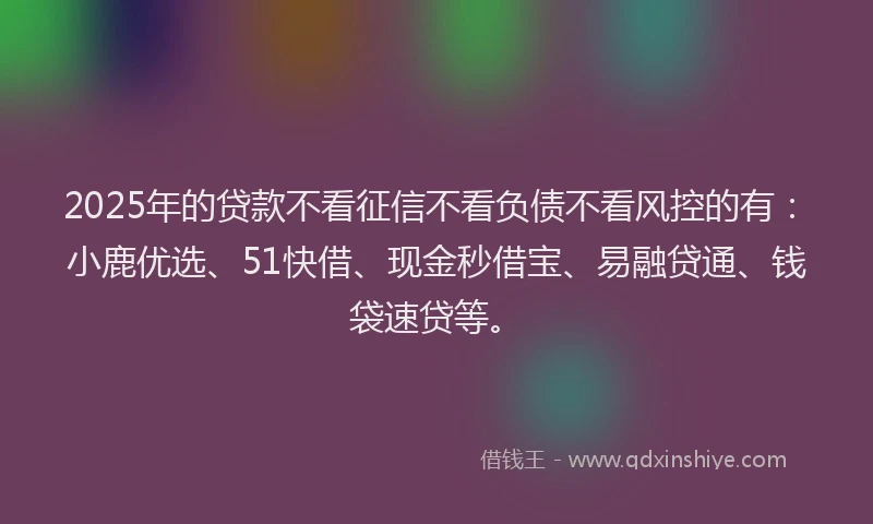 2025年的贷款不看征信不看负债不看风控的有：小鹿优选、51快借、现金秒借宝、易融贷通、钱袋速贷等。