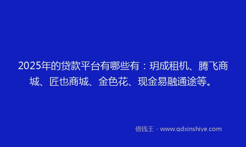2025年的贷款平台有哪些有：玥成租机、腾飞商城、匠也商城、金色花、现金易融通途等。