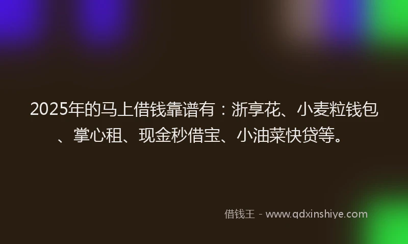 2025年的马上借钱靠谱有：浙享花、小麦粒钱包、掌心租、现金秒借宝、小油菜快贷等。