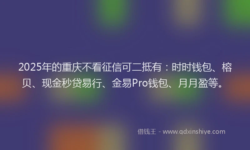2025年的重庆不看征信可二抵有：时时钱包、榕贝、现金秒贷易行、金易Pro钱包、月月盈等。