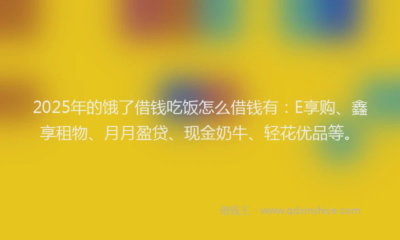 2025年的饿了借钱吃饭怎么借钱有：E享购、鑫享租物、月月盈贷、现金奶牛、轻花优品等。
