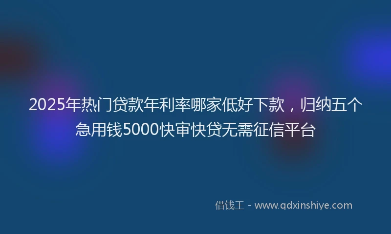 2025年热门贷款年利率哪家低好下款，归纳五个急用钱5000快审快贷无需征信平台