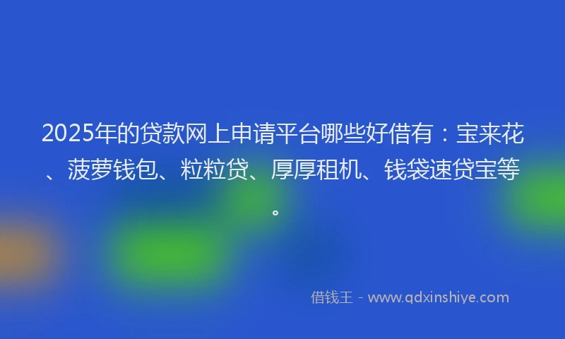 2025年的贷款网上申请平台哪些好借有：宝来花、菠萝钱包、粒粒贷、厚厚租机、钱袋速贷宝等。