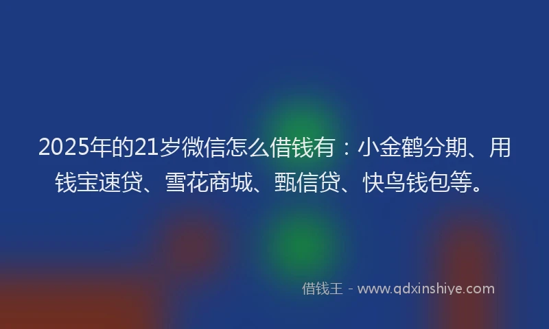 2025年的21岁微信怎么借钱有：小金鹤分期、用钱宝速贷、雪花商城、甄信贷、快鸟钱包等。