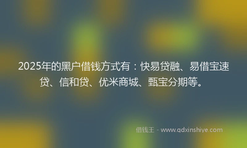 2025年的黑户借钱方式有：快易贷融、易借宝速贷、信和贷、优米商城、甄宝分期等。