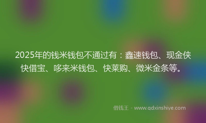 2025年的钱米钱包不通过有：鑫速钱包、现金侠快借宝、哆来米钱包、快莱购、微米金条等。