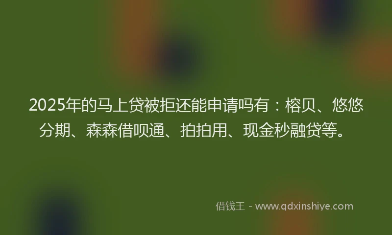 2025年的马上贷被拒还能申请吗有：榕贝、悠悠分期、森森借呗通、拍拍用、现金秒融贷等。