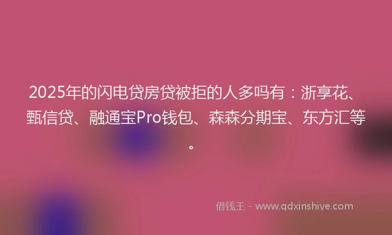 2025年的闪电贷房贷被拒的人多吗有：浙享花、甄信贷、融通宝Pro钱包、森森分期宝、东方汇等。