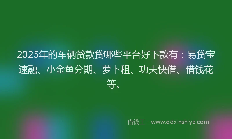 2025年的车辆贷款贷哪些平台好下款有：易贷宝速融、小金鱼分期、萝卜租、功夫快借、借钱花等。