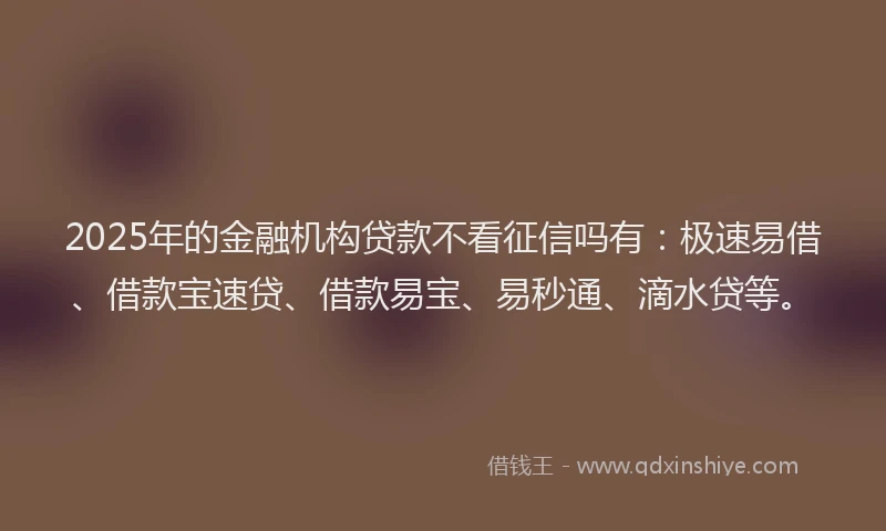 2025年的金融机构贷款不看征信吗有：极速易借、借款宝速贷、借款易宝、易秒通、滴水贷等。