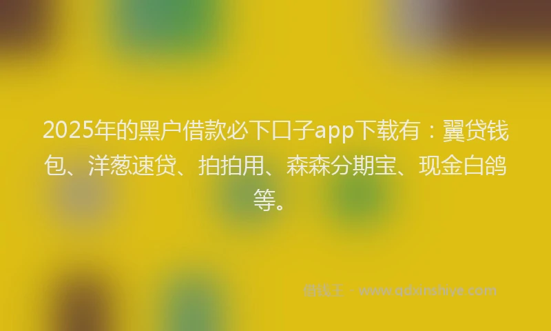 2025年的黑户借款必下口子app下载有：翼贷钱包、洋葱速贷、拍拍用、森森分期宝、现金白鸽等。