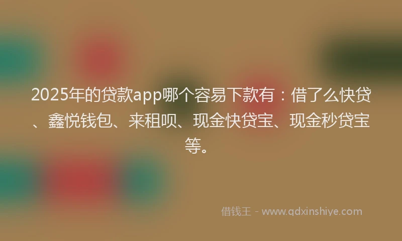 2025年的贷款app哪个容易下款有：借了么快贷、鑫悦钱包、来租呗、现金快贷宝、现金秒贷宝等。