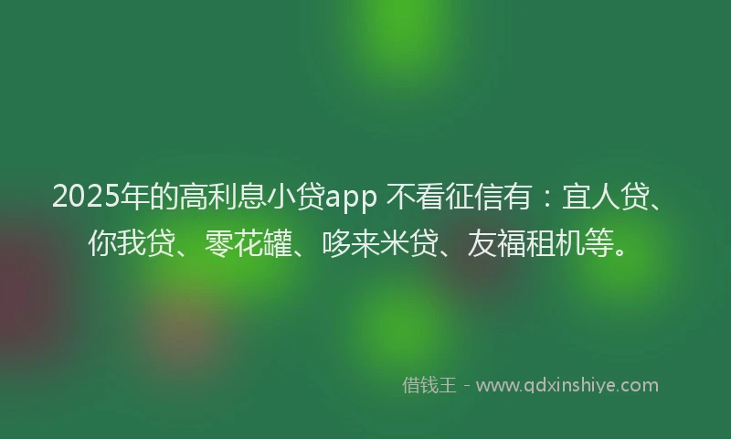 2025年的高利息小贷app 不看征信有：宜人贷、你我贷、零花罐、哆来米贷、友福租机等。