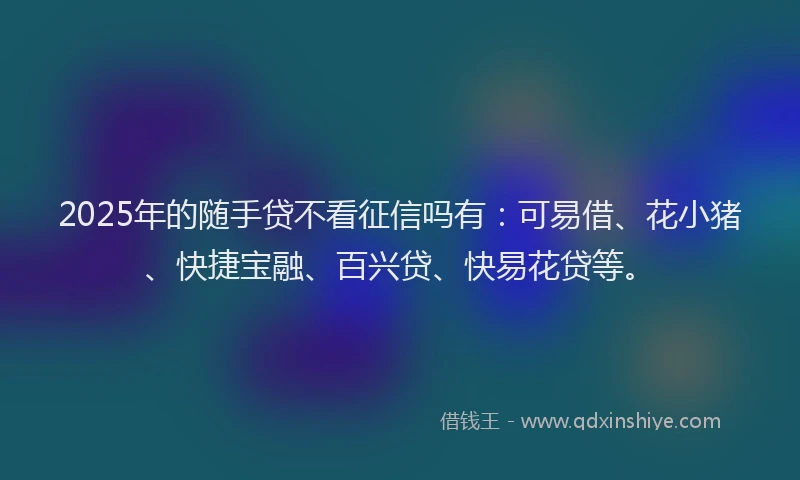 2025年的随手贷不看征信吗有：可易借、花小猪、快捷宝融、百兴贷、快易花贷等。