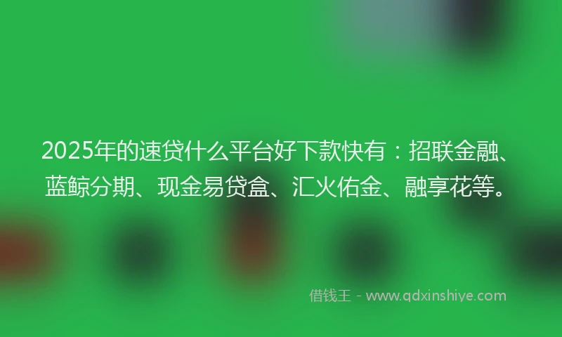 2025年的速贷什么平台好下款快有：招联金融、蓝鲸分期、现金易贷盒、汇火佑金、融享花等。