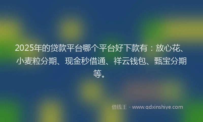 2025年的贷款平台哪个平台好下款有：放心花、小麦粒分期、现金秒借通、祥云钱包、甄宝分期等。