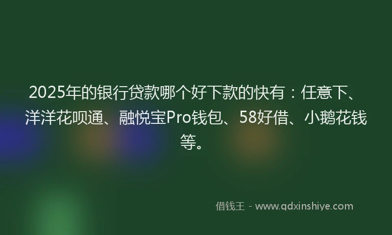 2025年的银行贷款哪个好下款的快有：任意下、洋洋花呗通、融悦宝Pro钱包、58好借、小鹅花钱等。
