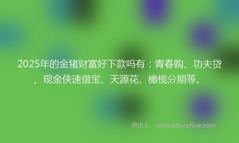 2025年的金猪财富好下款吗有：青春购、功夫贷、现金侠速借宝、天源花、橄榄分期等。