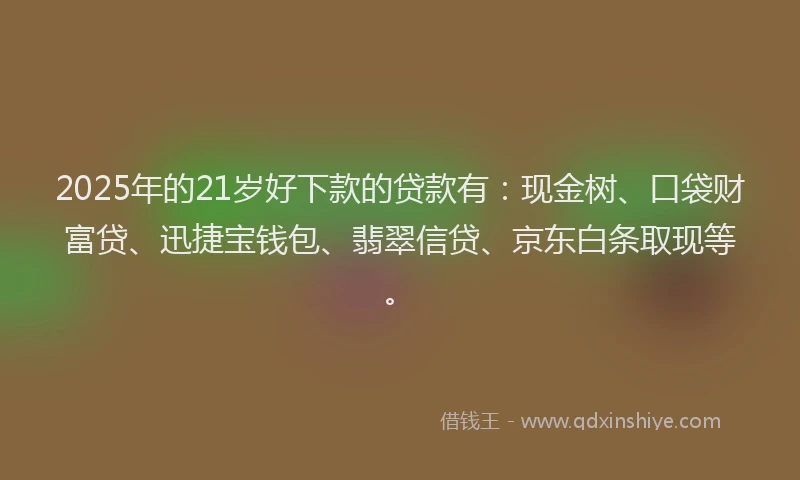 2025年的21岁好下款的贷款有：现金树、口袋财富贷、迅捷宝钱包、翡翠信贷、京东白条取现等。