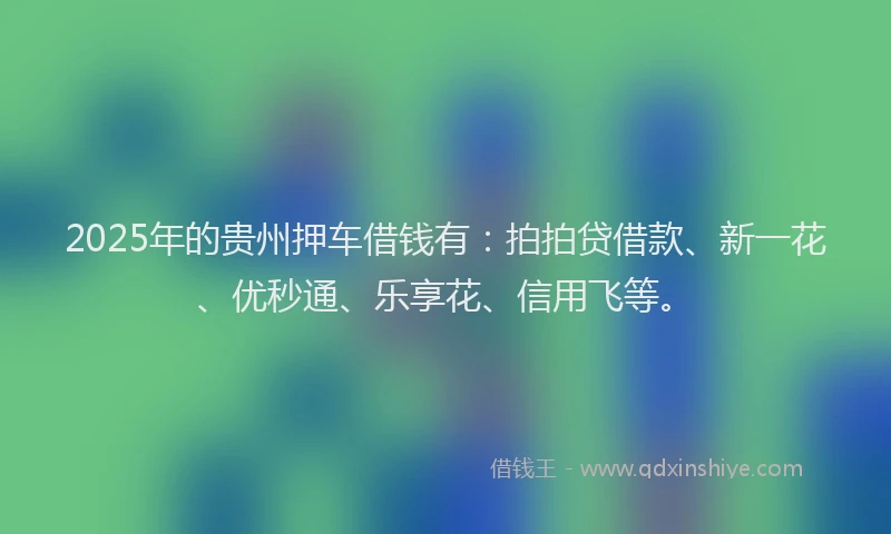 2025年的贵州押车借钱有：拍拍贷借款、新一花、优秒通、乐享花、信用飞等。