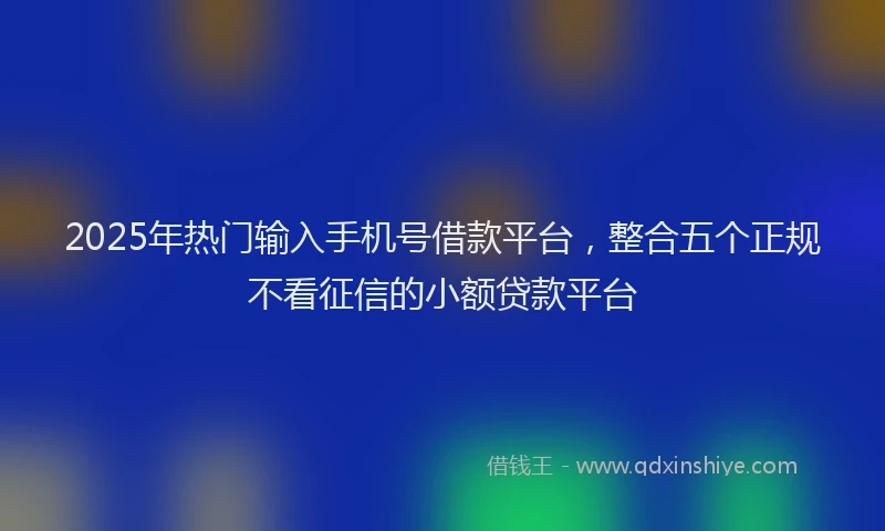 2025年热门输入手机号借款平台，整合五个正规不看征信的小额贷款平台