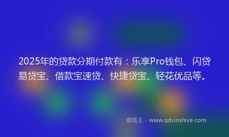 2025年的贷款分期付款有：乐享Pro钱包、闪贷易贷宝、借款宝速贷、快捷贷宝、轻花优品等。