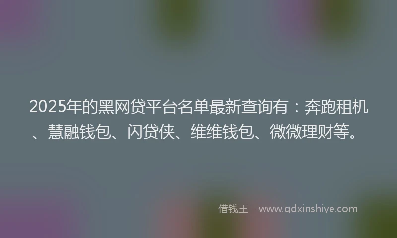 2025年的黑网贷平台名单最新查询有：奔跑租机、慧融钱包、闪贷侠、维维钱包、微微理财等。