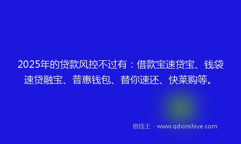 2025年的贷款风控不过有：借款宝速贷宝、钱袋速贷融宝、普惠钱包、替你速还、快莱购等。