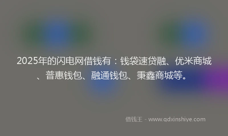 2025年的闪电网借钱有：钱袋速贷融、优米商城、普惠钱包、融通钱包、秉鑫商城等。