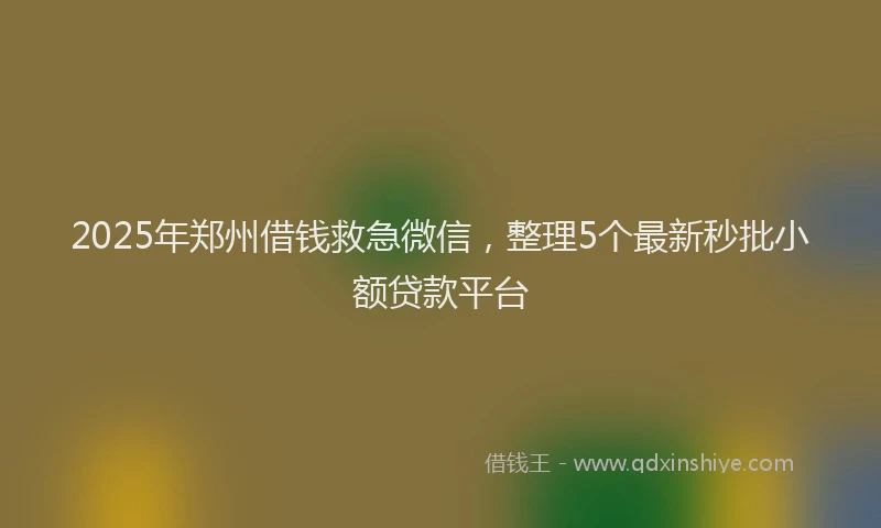 2025年郑州借钱救急微信，整理5个最新秒批小额贷款平台