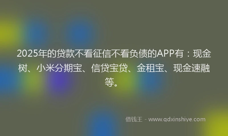 2025年的贷款不看征信不看负债的APP有：现金树、小米分期宝、信贷宝贷、金租宝、现金速融等。