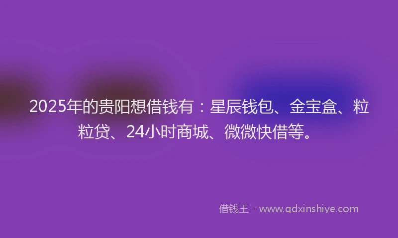 2025年的贵阳想借钱有：星辰钱包、金宝盒、粒粒贷、24小时商城、微微快借等。