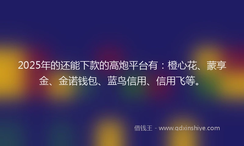 2025年的还能下款的高炮平台有：橙心花、蒙享金、金诺钱包、蓝鸟信用、信用飞等。