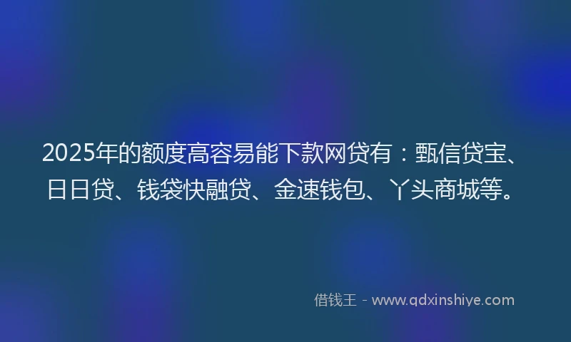 2025年的额度高容易能下款网贷有：甄信贷宝、日日贷、钱袋快融贷、金速钱包、丫头商城等。