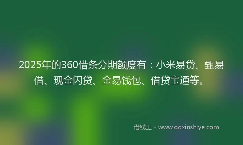 2025年的360借条分期额度有：小米易贷、甄易借、现金闪贷、金易钱包、借贷宝通等。
