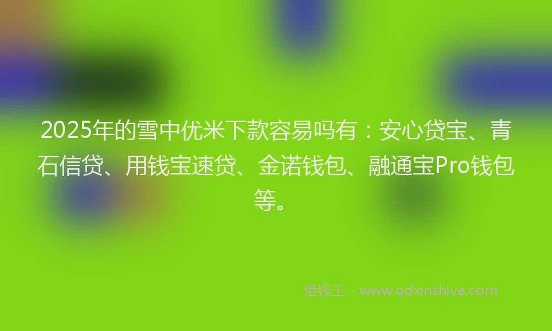 2025年的雪中优米下款容易吗有：安心贷宝、青石信贷、用钱宝速贷、金诺钱包、融通宝Pro钱包等。