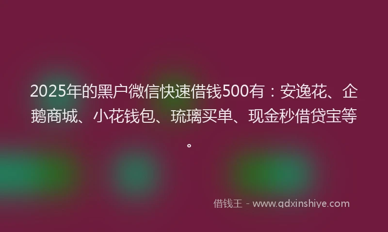 2025年的黑户微信快速借钱500有：安逸花、企鹅商城、小花钱包、琉璃买单、现金秒借贷宝等。