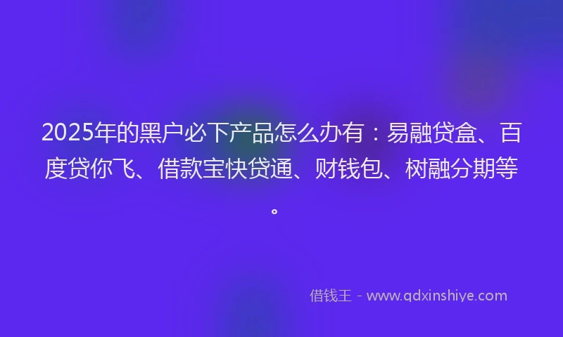 2025年的黑户必下产品怎么办有：易融贷盒、百度贷你飞、借款宝快贷通、财钱包、树融分期等。