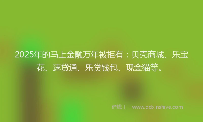 2025年的马上金融万年被拒有：贝壳商城、乐宝花、速贷通、乐贷钱包、现金猫等。
