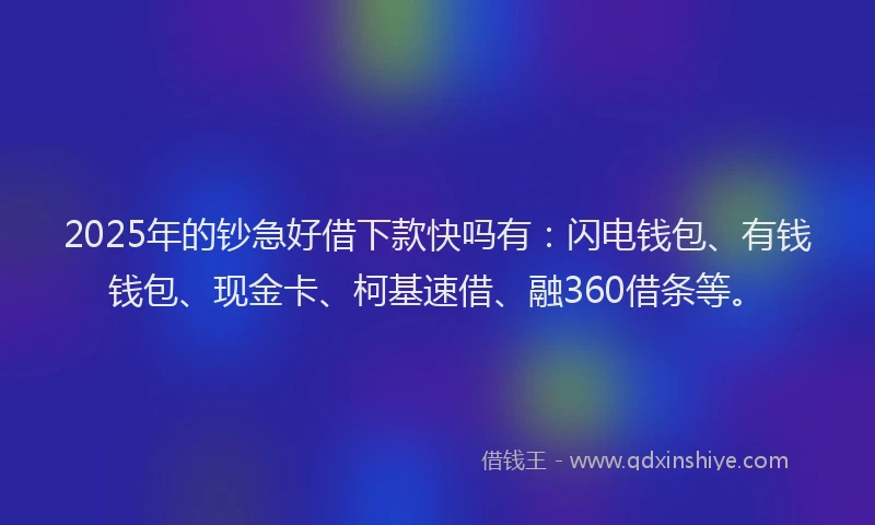 2025年的钞急好借下款快吗有：闪电钱包、有钱钱包、现金卡、柯基速借、融360借条等。
