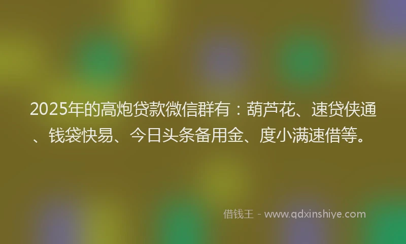 2025年的高炮贷款微信群有：葫芦花、速贷侠通、钱袋快易、今日头条备用金、度小满速借等。