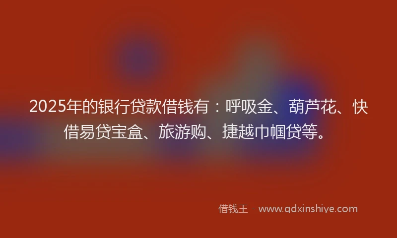 2025年的银行贷款借钱有：呼吸金、葫芦花、快借易贷宝盒、旅游购、捷越巾帼贷等。
