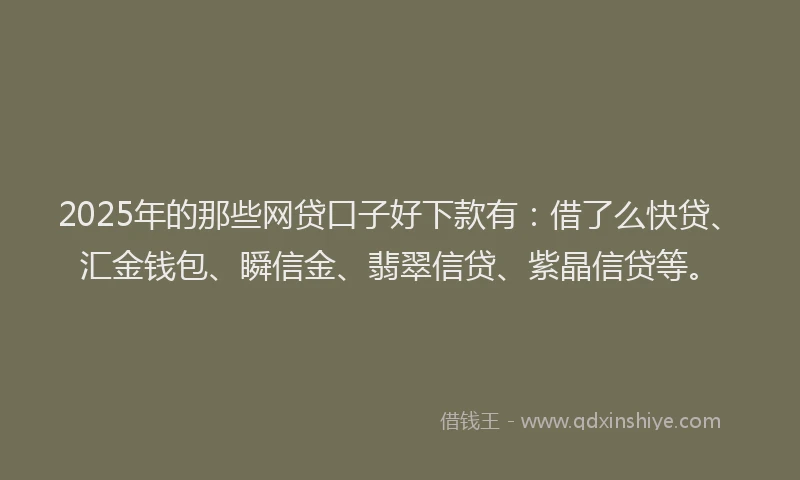 2025年的那些网贷口子好下款有：借了么快贷、汇金钱包、瞬信金、翡翠信贷、紫晶信贷等。