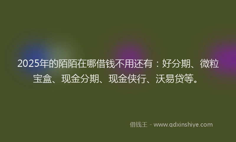 2025年的陌陌在哪借钱不用还有：好分期、微粒宝盒、现金分期、现金侠行、沃易贷等。