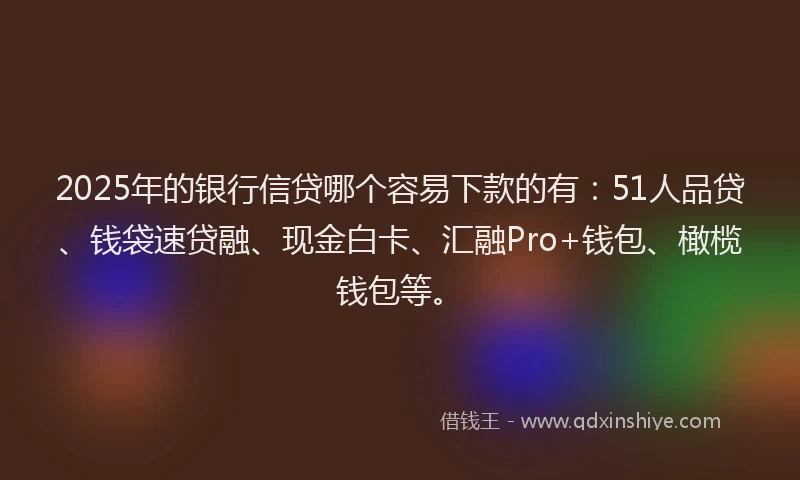 2025年的银行信贷哪个容易下款的有：51人品贷、钱袋速贷融、现金白卡、汇融Pro+钱包、橄榄钱包等。