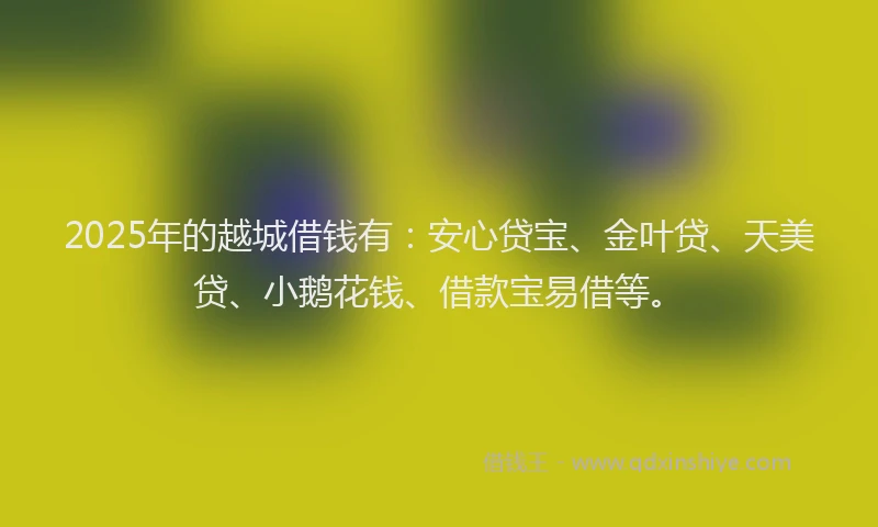 2025年的越城借钱有：安心贷宝、金叶贷、天美贷、小鹅花钱、借款宝易借等。