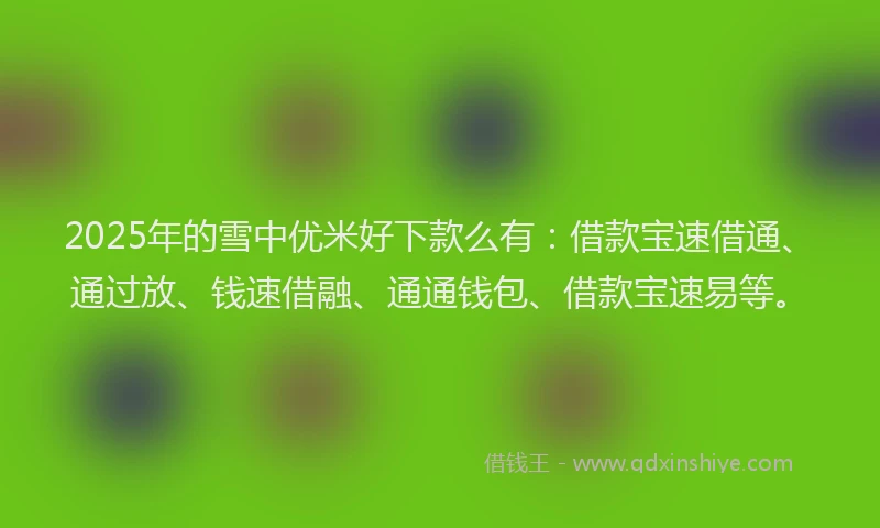 2025年的雪中优米好下款么有：借款宝速借通、通过放、钱速借融、通通钱包、借款宝速易等。